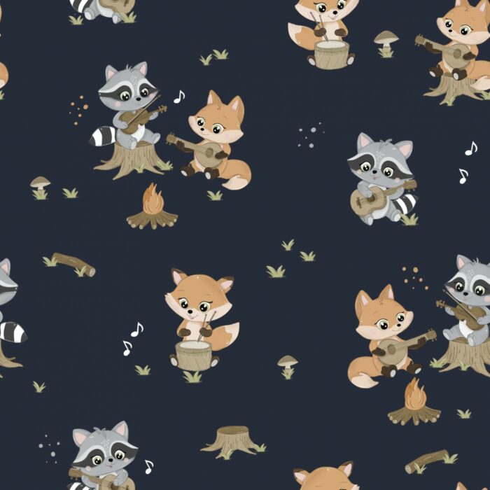 Tissu Imprimé Renard Musicien Bleu Marine, 10 tissus au choix