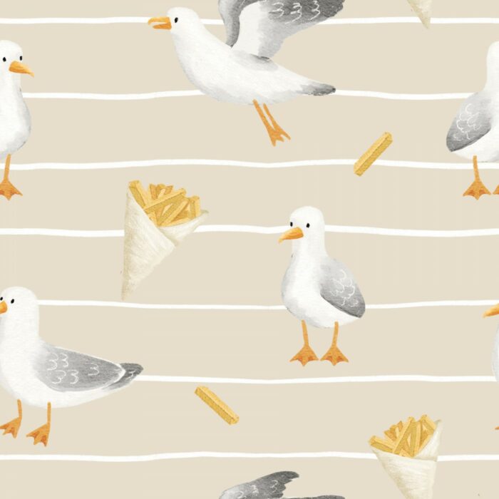 Tissu Imprimé Rigolo Mouette Frites, 10 tissus au choix