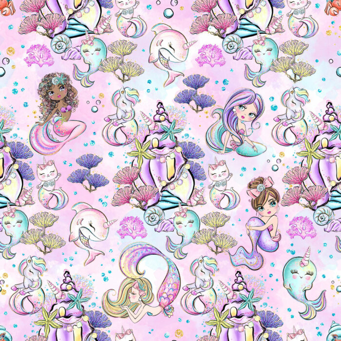 Tissu Imprimé Sirène Licorne et Amis, 10 tissus au choix