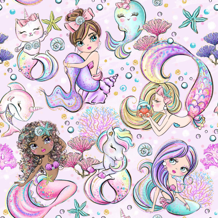 Tissu Imprimé Sirène Licorne Filles, 10 tissus au choix