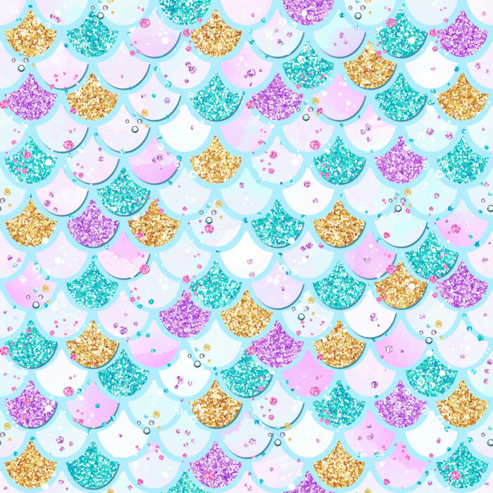 Tissu Imprimé Sirène Licorne Paillettes Bleu, 10 tissus au choix