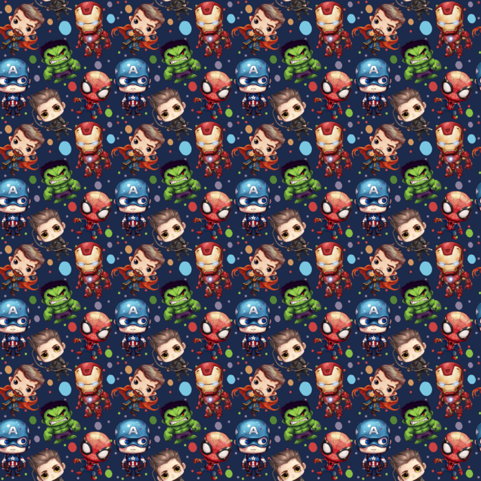 Tissu imprimé Superheros Mignons Bleu, 10 tissus au choix