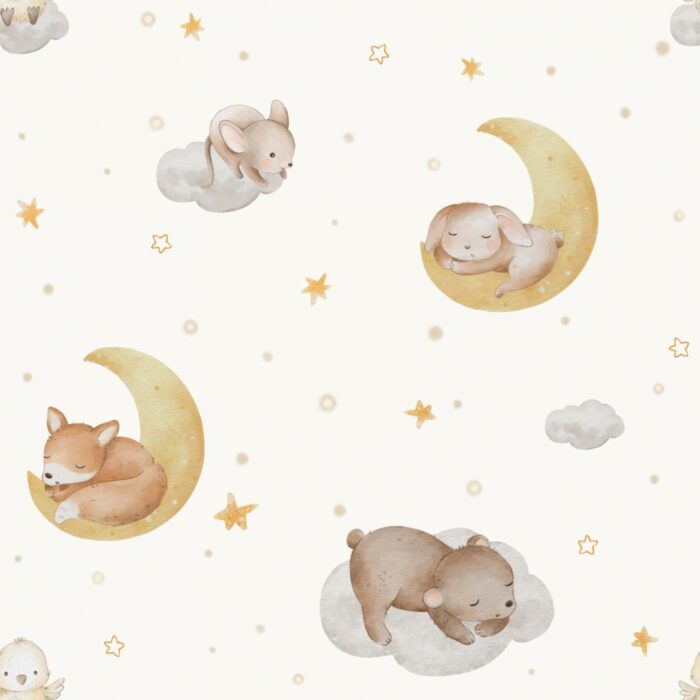 Tissu Imprimé Animaux de la Foret Dodo Creme, 10 tissus au choix