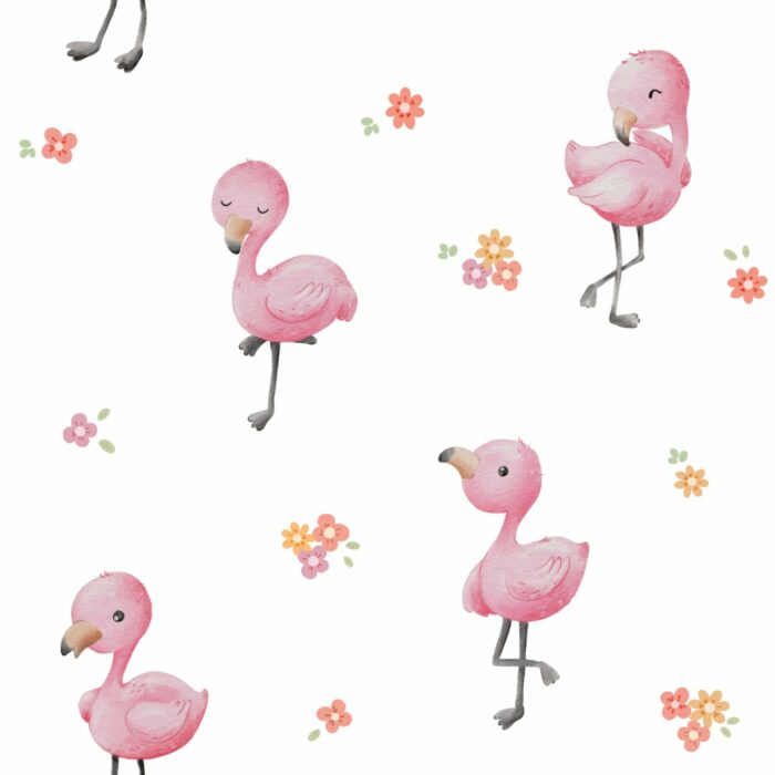 Tissu Imprimé Bébé Flamant Rose Blanc, 10 tissus au choix