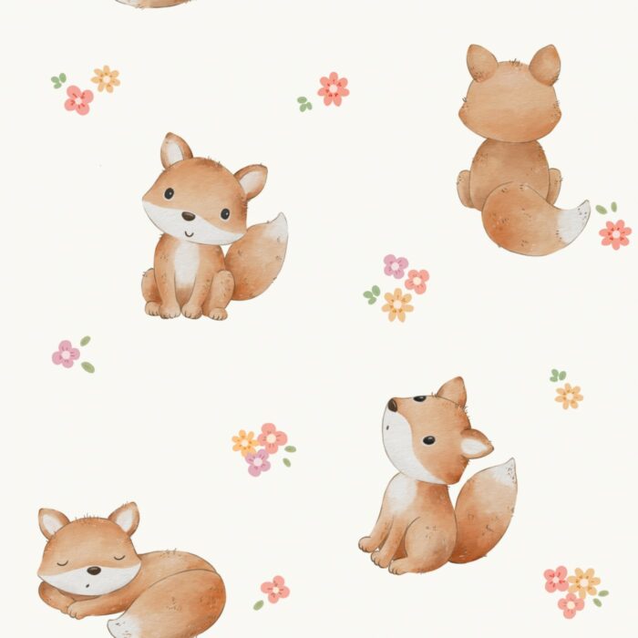 Tissu Imprimé Bébé Renardeau Fleurs, 2 coloris et 10 tissus au choix – Image 2