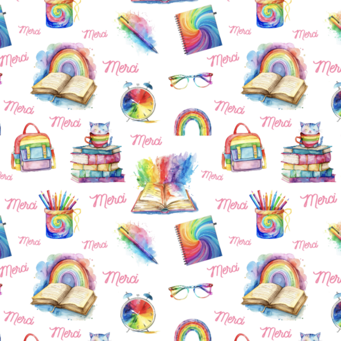 Tissu Imprimé Ecole Arc-en-ciel Merci, 10 tissus au choix
