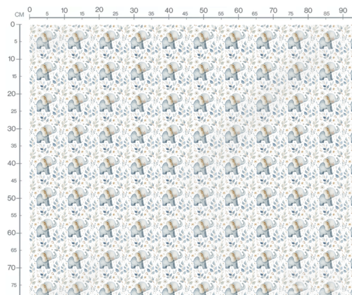 Tissu Imprimé Elephants Fleurs Bleues, 10 tissus au choix – Image 3