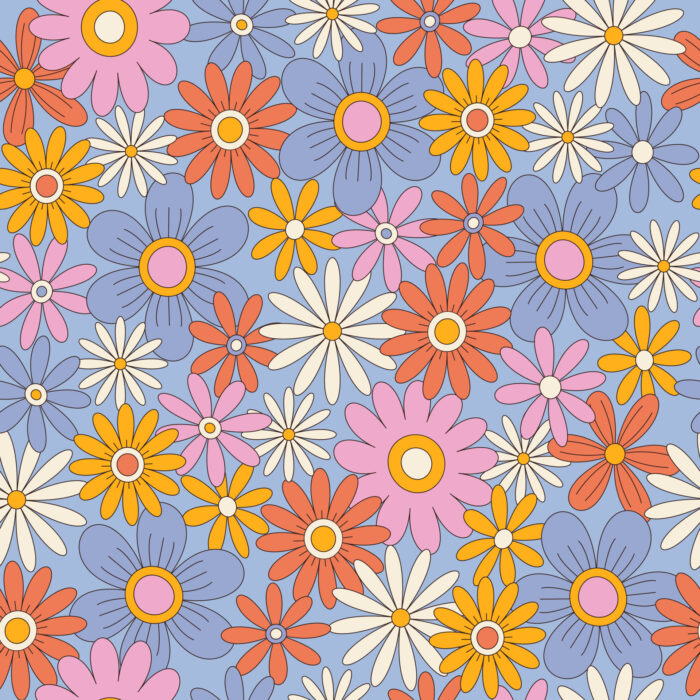 Tissu Imprimé Fleurs Joyeuses Bleu, 10 tissus au choix