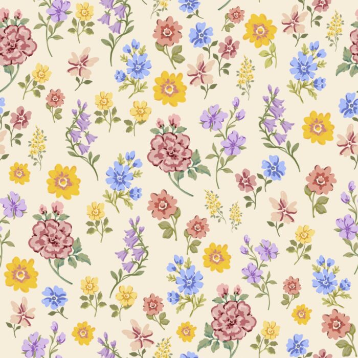 Tissu Imprimé Fleurs Sauvages Retro, 10 tissus au choix