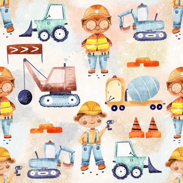 Tissu Imprimé Garçon Chantier Couleurs, 10 tissus au choix