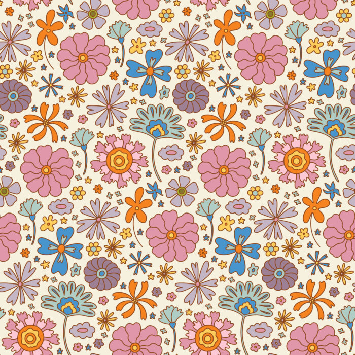 Tissu Imprimé Retro Fleurs Couleurs Vanille, 10 tissus au choix