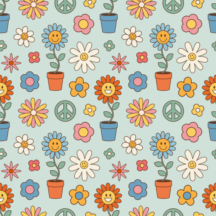 Tissu Imprimé Retro Fleurs Peace, 10 tissus au choix