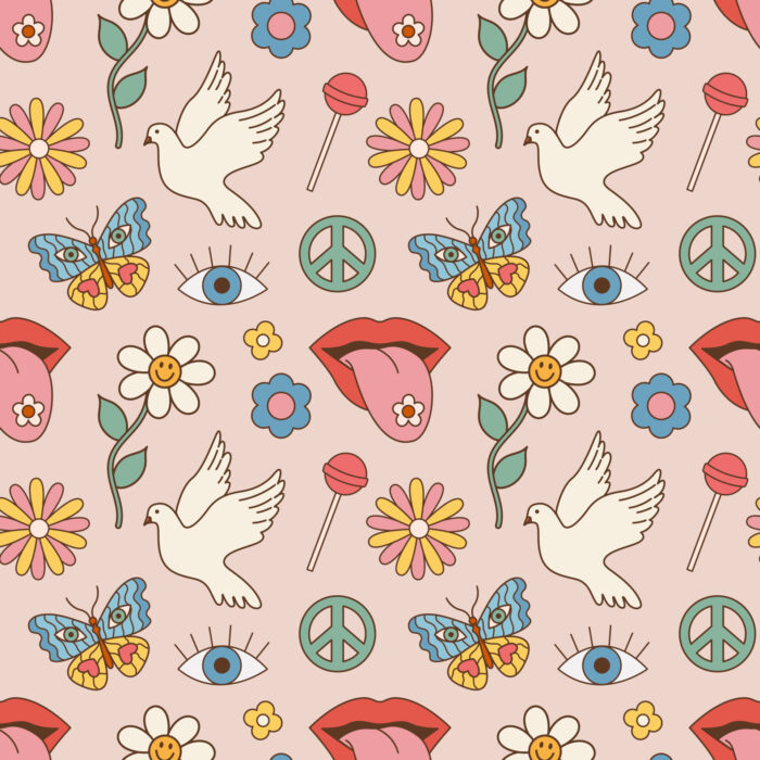 Tissu Imprimé Retro Groovy 70 Blush, 10 tissus au choix