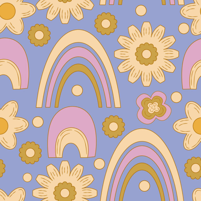 Tissu Imprimé Retro Groovy Arc-en-ciel Bleu, 10 tissus au choix