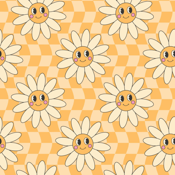 Tissu Imprimé Retro Groovy Paquerettes, 10 tissus au choix