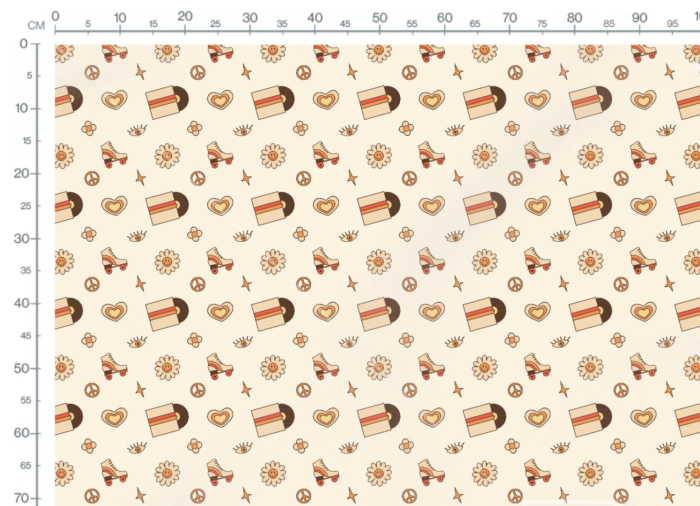 Tissu Imprimé Retro Groovy Rollers Vanille, 10 tissus au choix – Image 2