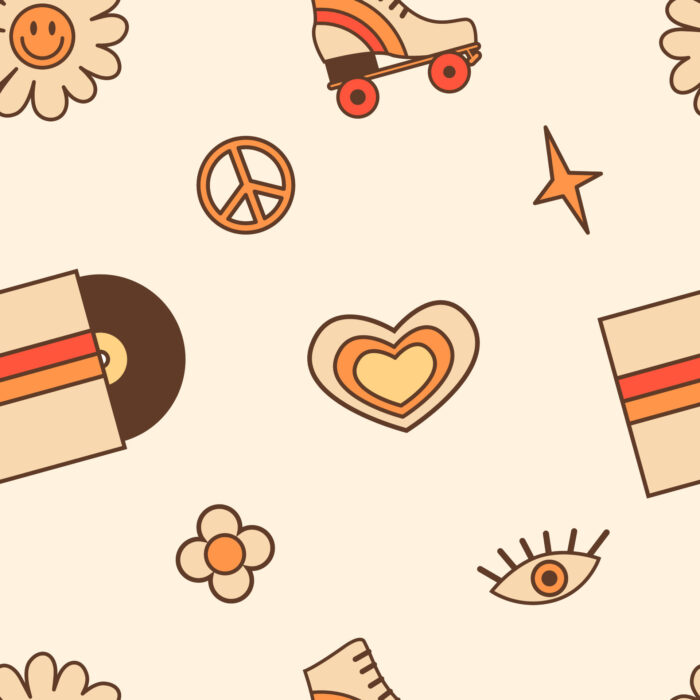 Tissu Imprimé Retro Groovy Rollers Vanille, 10 tissus au choix