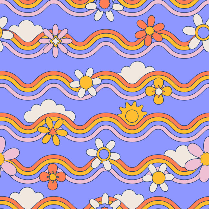 Tissu Imprimé Retro Hippie Ciel Vague, 10 tissus au choix