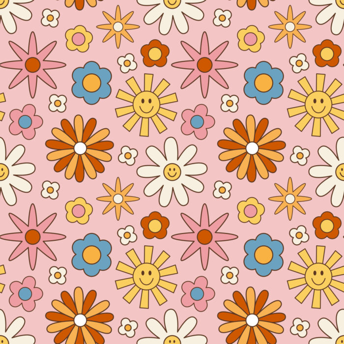 Tissu Imprimé Retro Paquerettes Rose, 10 tissus au choix