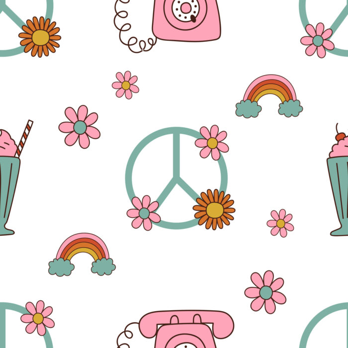 Tissu Imprimé Retro Peace Fleurs, 10 tissus au choix