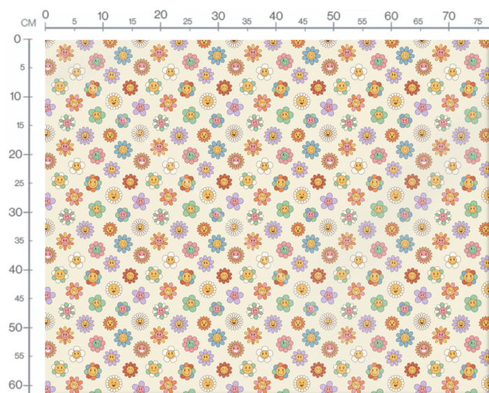 Tissu Imprimé Retro Smiley Fleurs Couleurs, 10 tissus au choix – Image 3