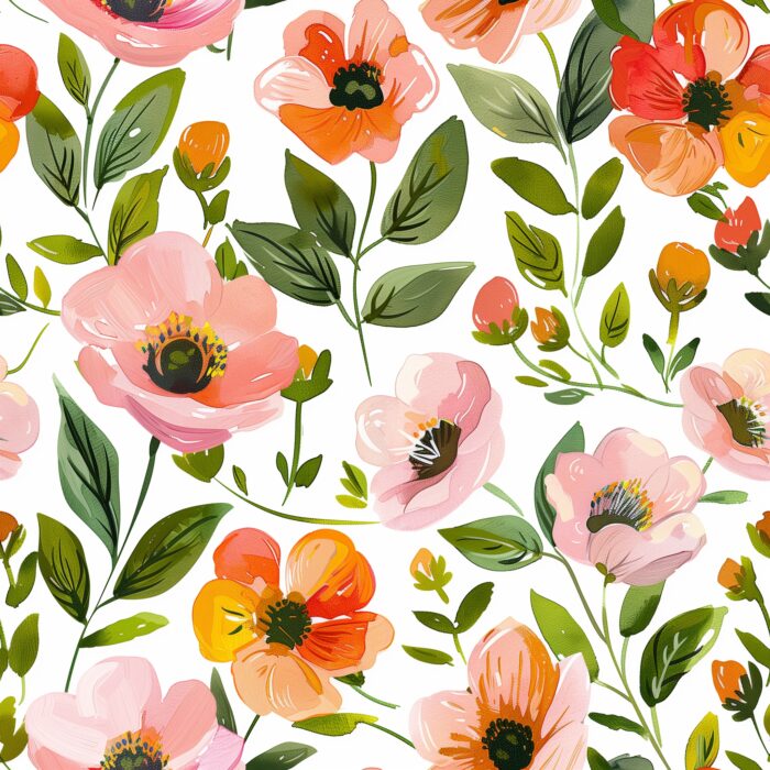 Tissu Imprimé Coquelicots Fleurs Pastel, 10 tissus au choix