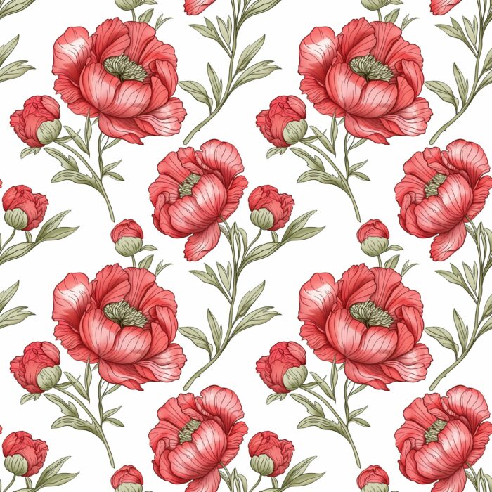 Tissu Imprimé Fleurs Pivoines Rouges, 10 tissus au choix