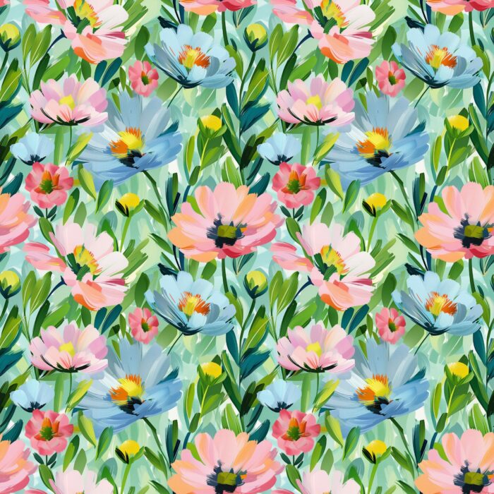 Tissu Imprimé Fleurs Printemps Turquoise, 10 tissus au choix
