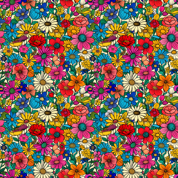 Tissu Imprimé Fleurs Retro Couleurs, 10 tissus au choix