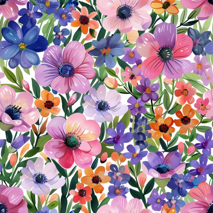 Tissu Imprimé Fleurs Violettes et Oranges, 10 tissus au choix
