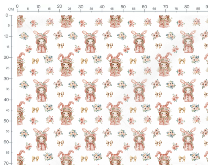 Tissu Imprimé Fille Lapin Bouquet, 10 tissus au choix – Image 3