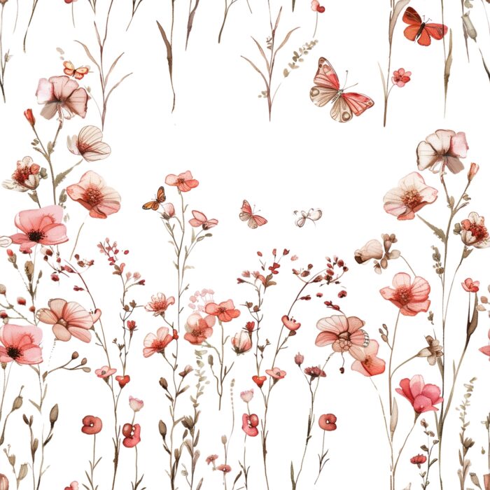 Tissu Imprimé Fleurs Aquarelle Rose Papillons, 10 tissus au choix