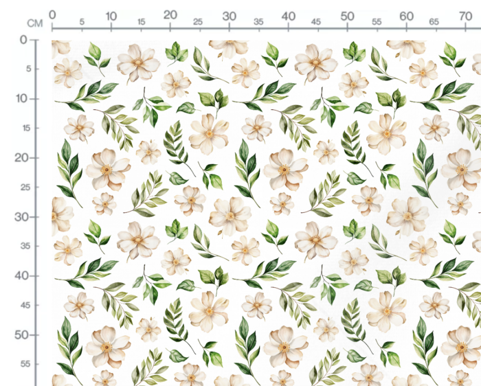 Tissu Imprimé Fleurs Blanches Feuilles, 10 tissus au choix – Image 2