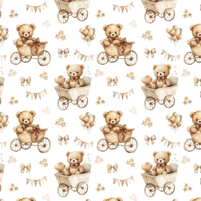 Tissu Imprimé Ourson Poussette Vintage, 10 tissus au choix