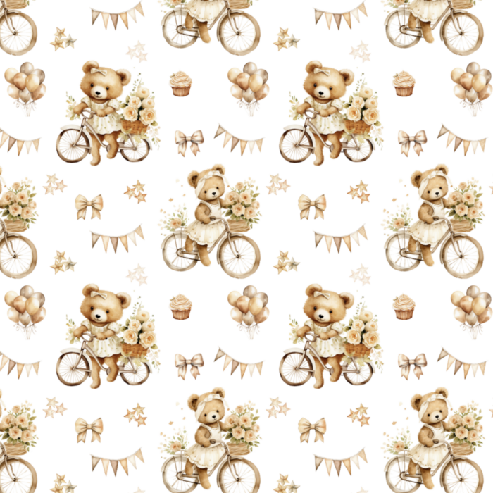 Tissu Imprimé Ourson Vélo Vintage, 10 tissus au choix