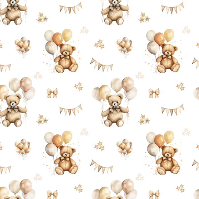 Tissu Imprimé Ourson Ballons Etoiles, 10 tissus au choix