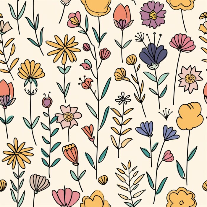 Tissu Imprimé Fleurs Line Art Couleurs, 10 tissus au choix
