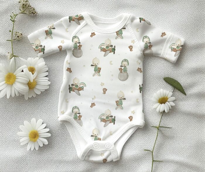 Tissu Imprimé Bébé Caneton Avion, 11 types de tissus au choix – Image 2