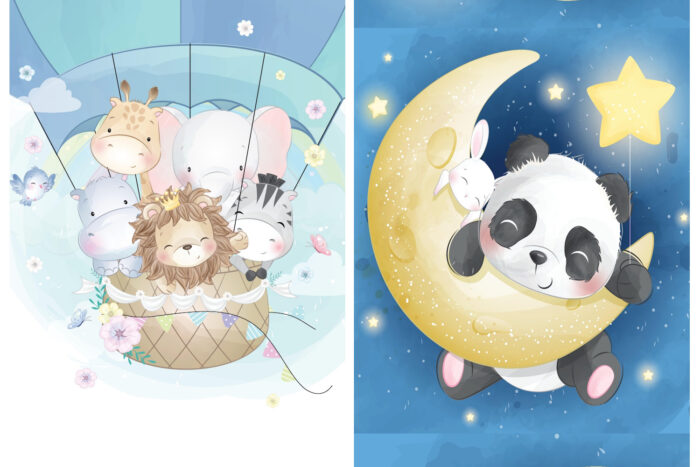 Lot de 2 Panneaux Couverture Ballon Panda, 70 x 100 cm chacun
