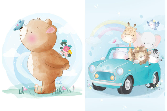 Lot de 2 Panneaux Couverture Ourson Voiture, 70 x 100 cm chacun