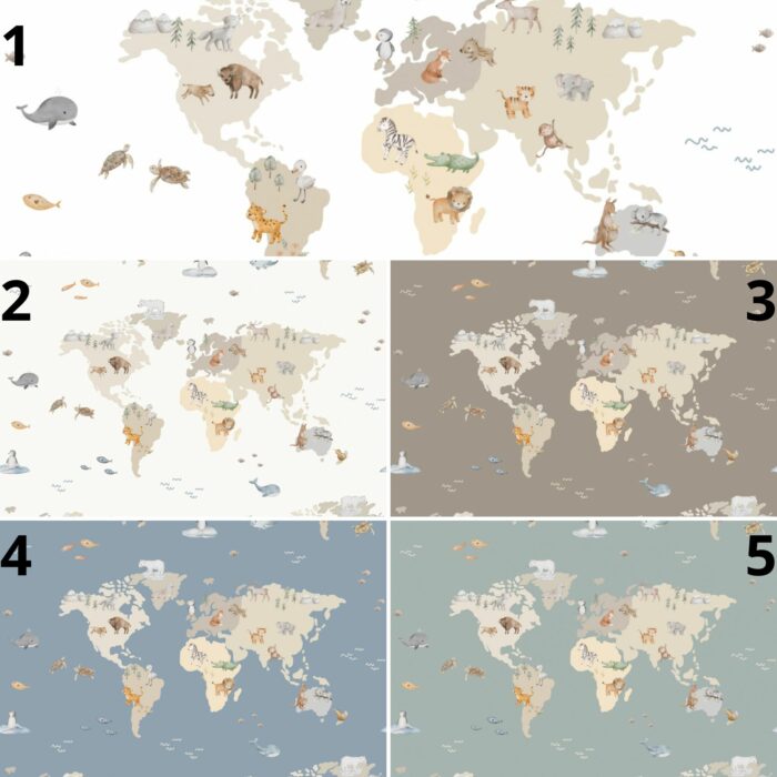 Tissu Imprimé Carte du Monde Animaux, 5 coloris et 11 tissus au choix – Image 4
