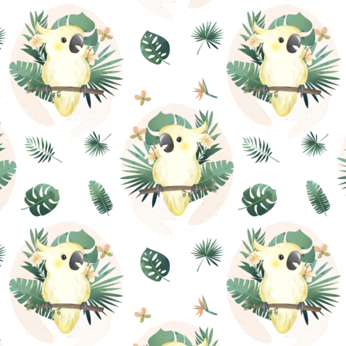 Tissu Exclusif Monstera Perroquet, 3 tailles et 11 tissus au choix