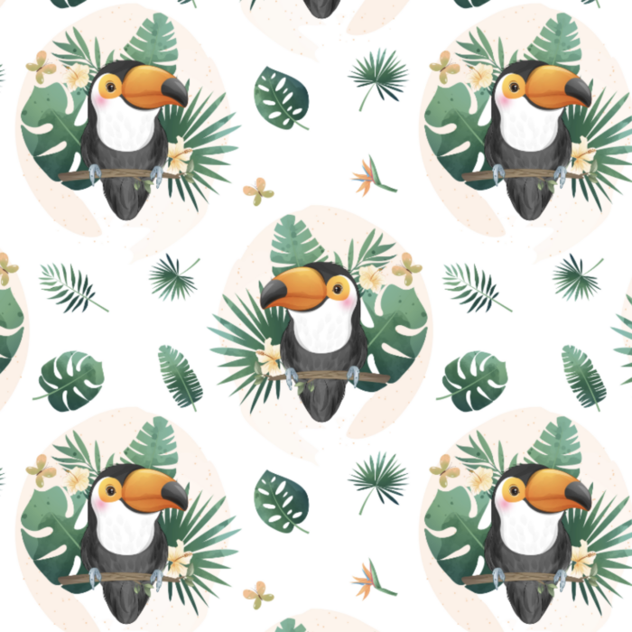 Tissu Exclusif Monstera Toucan, 3 tailles et 11 tissus au choix