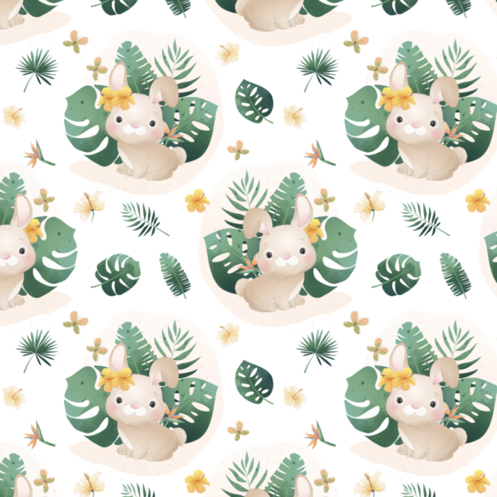 Tissu Exclusif Monstera Lapin Fleurs, 3 tailles et 11 tissus au choix