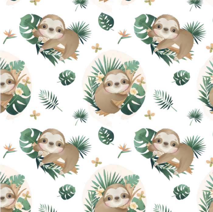 Tissu Exclusif Monstera Paresseux, 3 tailles et 11 tissus au choix