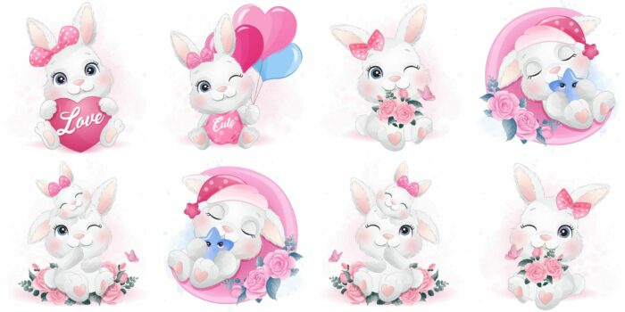 Panneau 8 lingettes lavables 12x12cm Lapin Amour