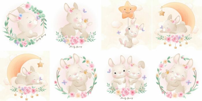 Panneau 8 lingettes lavables 12x12cm Lapin Mignon