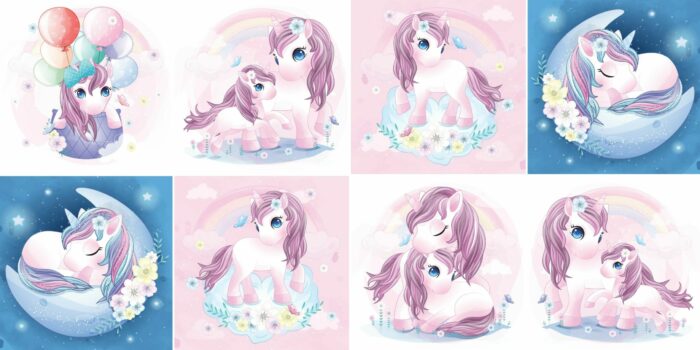 Panneau 8 lingettes lavables 12x12cm Licorne Bébé