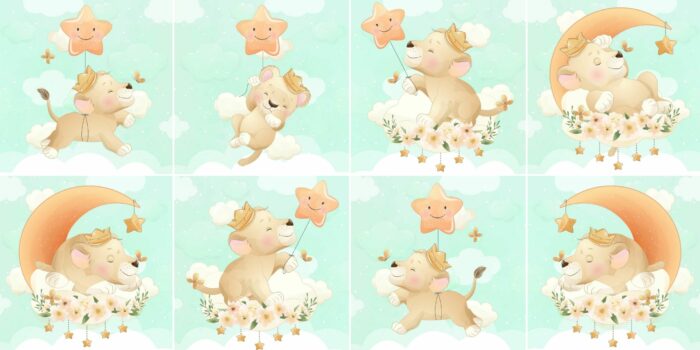 Panneau 8 lingettes lavables 12x12cm Lionceau Lune