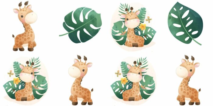 Panneau 8 lingettes lavables 12x12cm Monstera Girafe